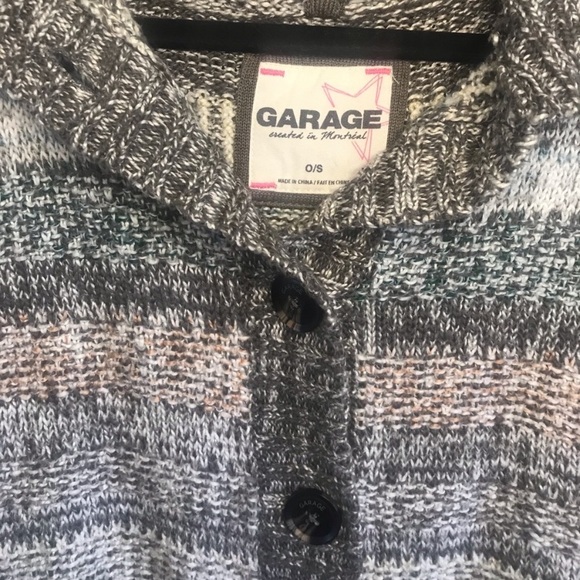 Garage Gray and White Striped Cropped Cardigan Sweater - Picture 2 of 4